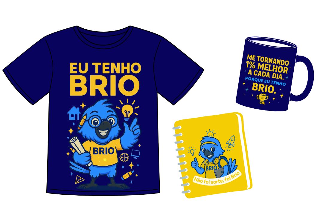 Kit Brio completo com camiseta, caneca e caderno